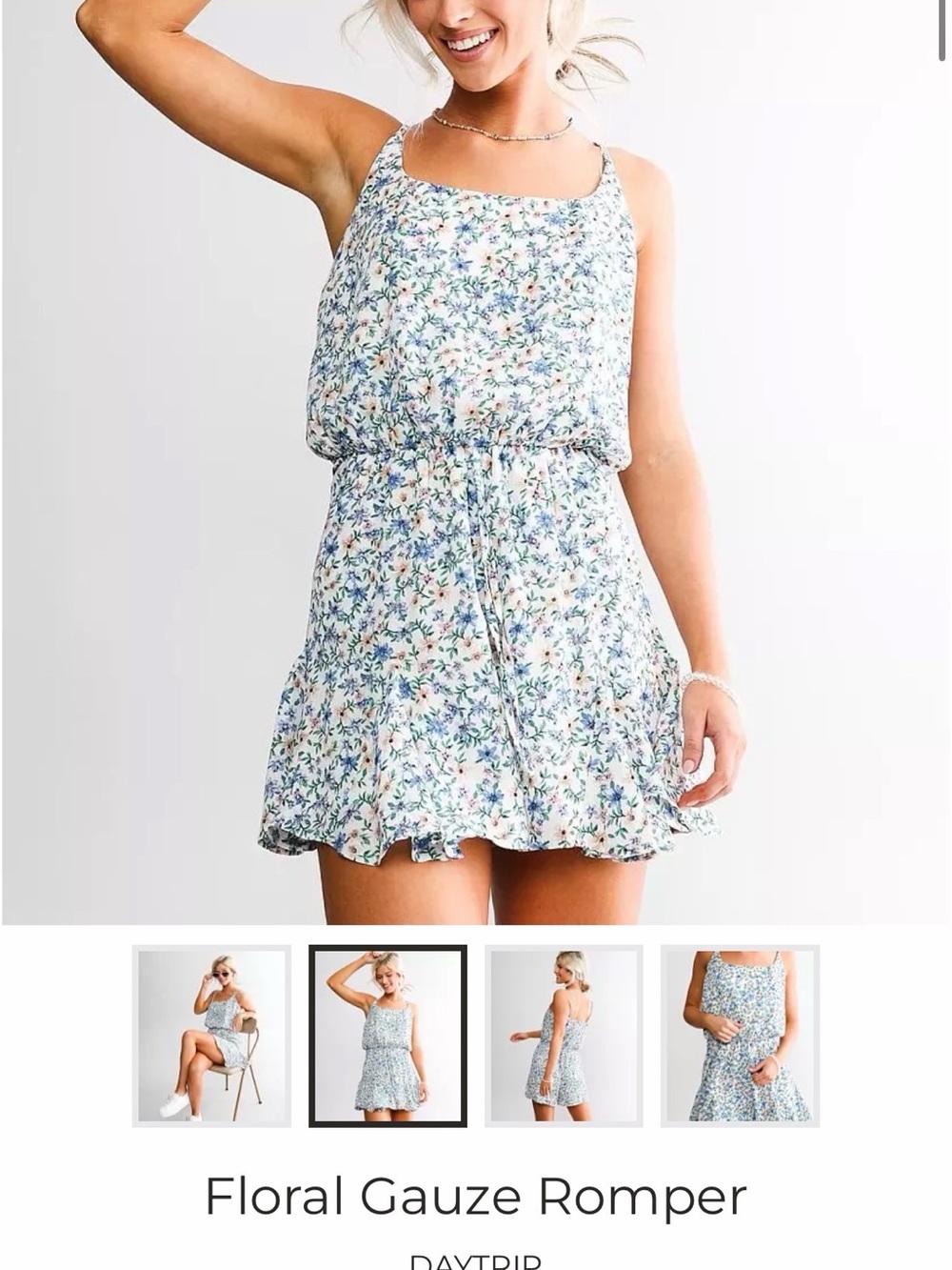 Daytrip Blue & Cream Floral Gauze Romper